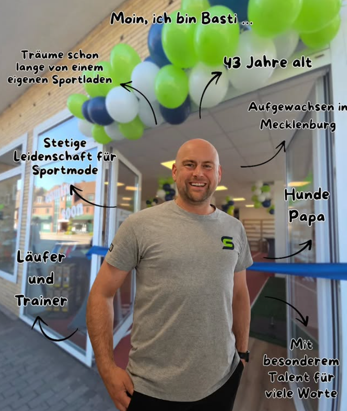 Basti, Inhaber und Laufberater von Sportscorner, vor seinem Store